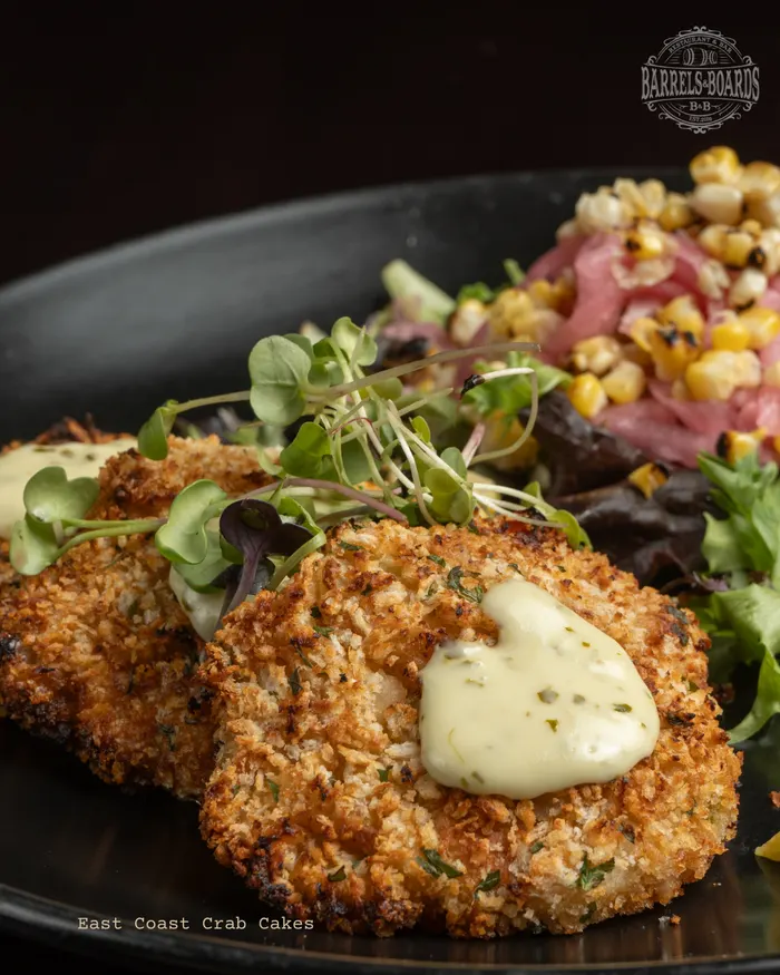 Crisp-crusted crab cakes with corn salad